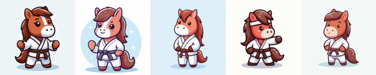 cute horse vector in karate costume