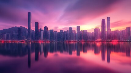 Fototapeta premium City skyline sunrise reflection