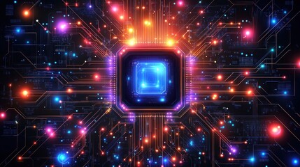 Central processing unit, glowing circuit board