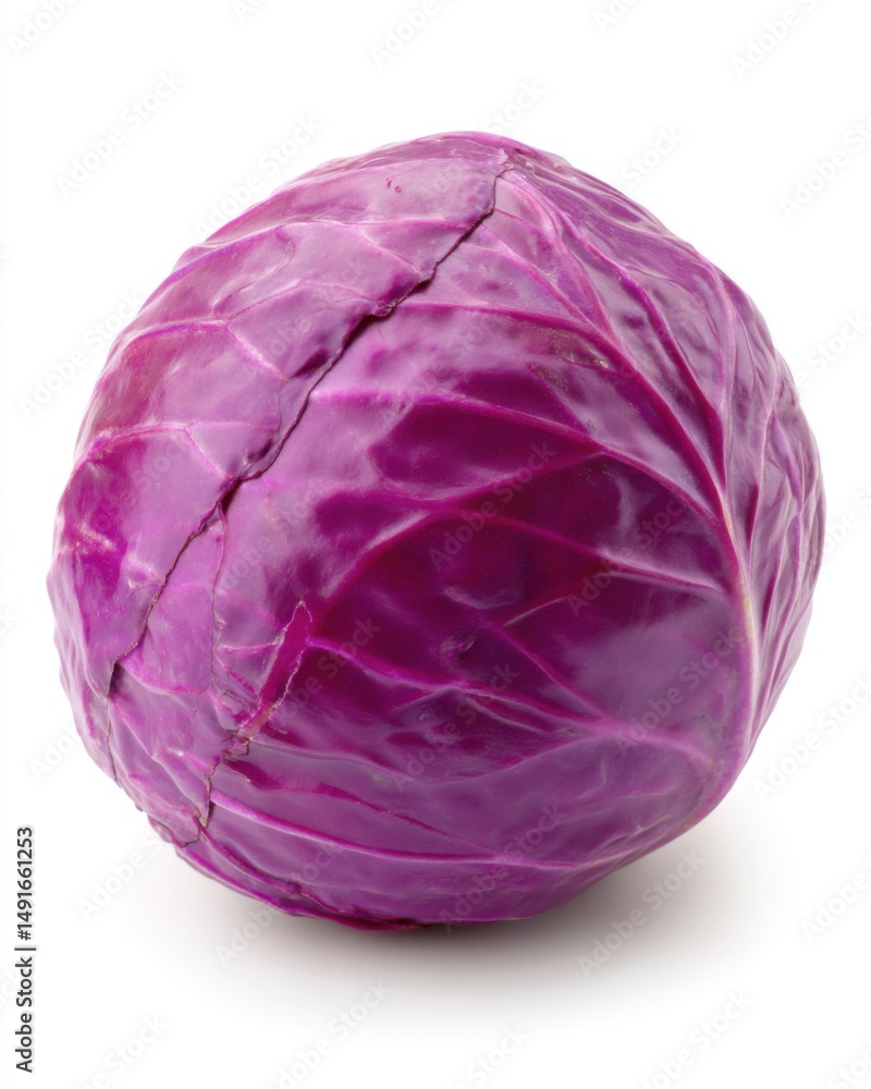 Poster single red cabbage on white background studio shot eye-level view of fresh vegetable for food photog