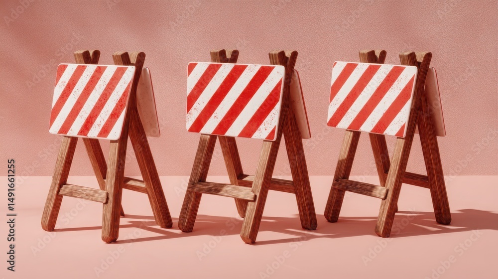 Poster three wooden easels displaying artworks representing structured trading rule enforcement and creativ