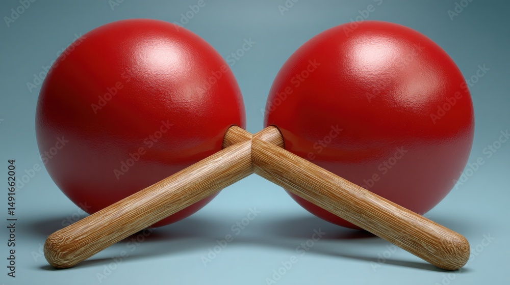 Poster two red eggs with a wooden handle, symbolizing teamwork and collaboration in creative projects and i