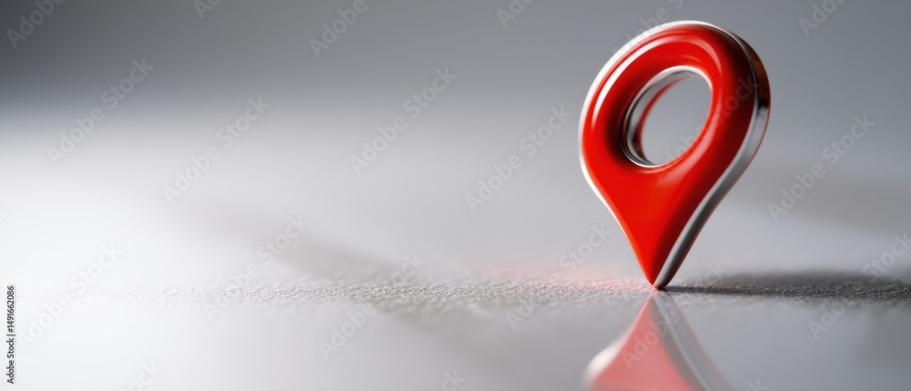 Poster Red Location Pin Icon on Gray Surface Close Up Macro Shot Navigation Symbol Destination Concept