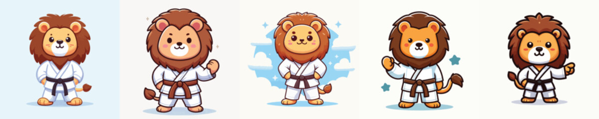 cute lion vector in karate costume