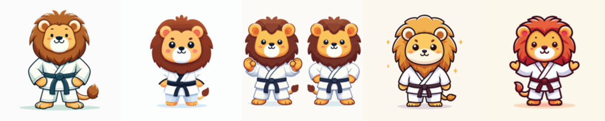 cute lion vector in karate costume