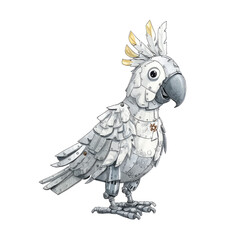 Fototapeta premium Metal Sculpture of Cockatoo Crafted from Various Metal Pieces in Whimsical Design