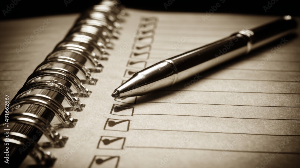 Poster technical trade confirmation interface icon concept featuring a pen and a note for documenting impor