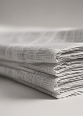 Crisp white paper texture, shallow focus, blurred newspaper backdrop, abstract, blurry background, white