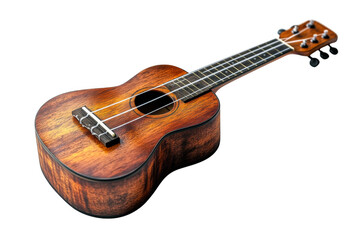 Fototapeta premium A wooden ukulele with four strings and a polished finish.