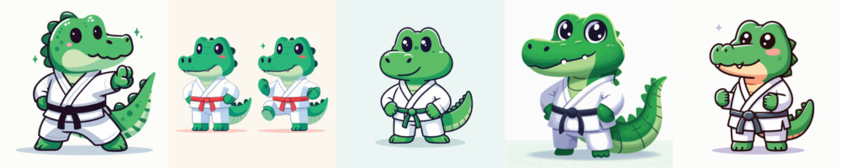 cute crocodile vector in karate costume