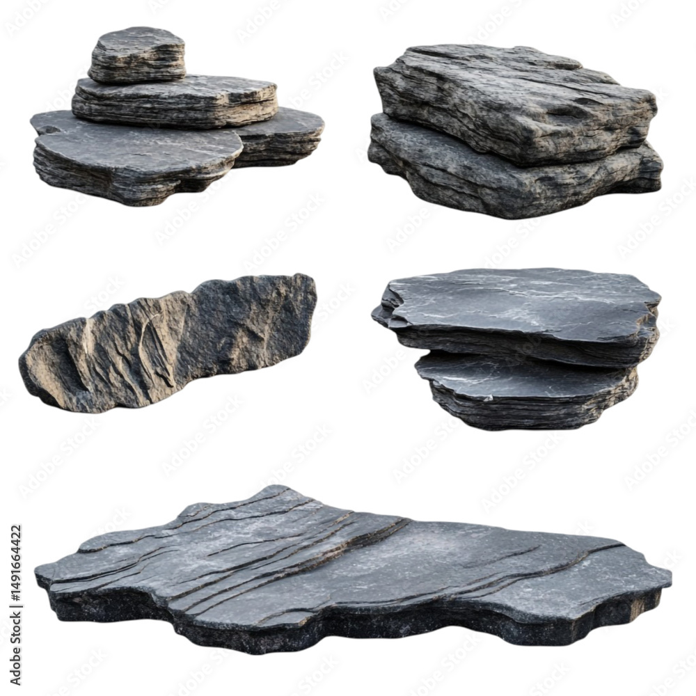 Poster collection of grey stone slabs ideal for product display or design elements