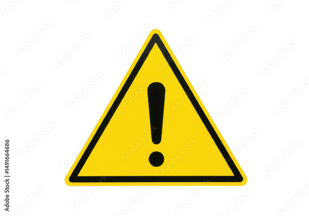 Poster exclamation mark in yellow triangle isolated on transparent background