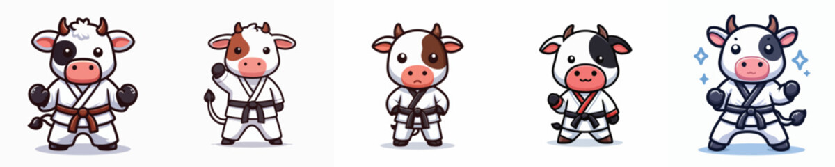 cute cow vector in karate costume