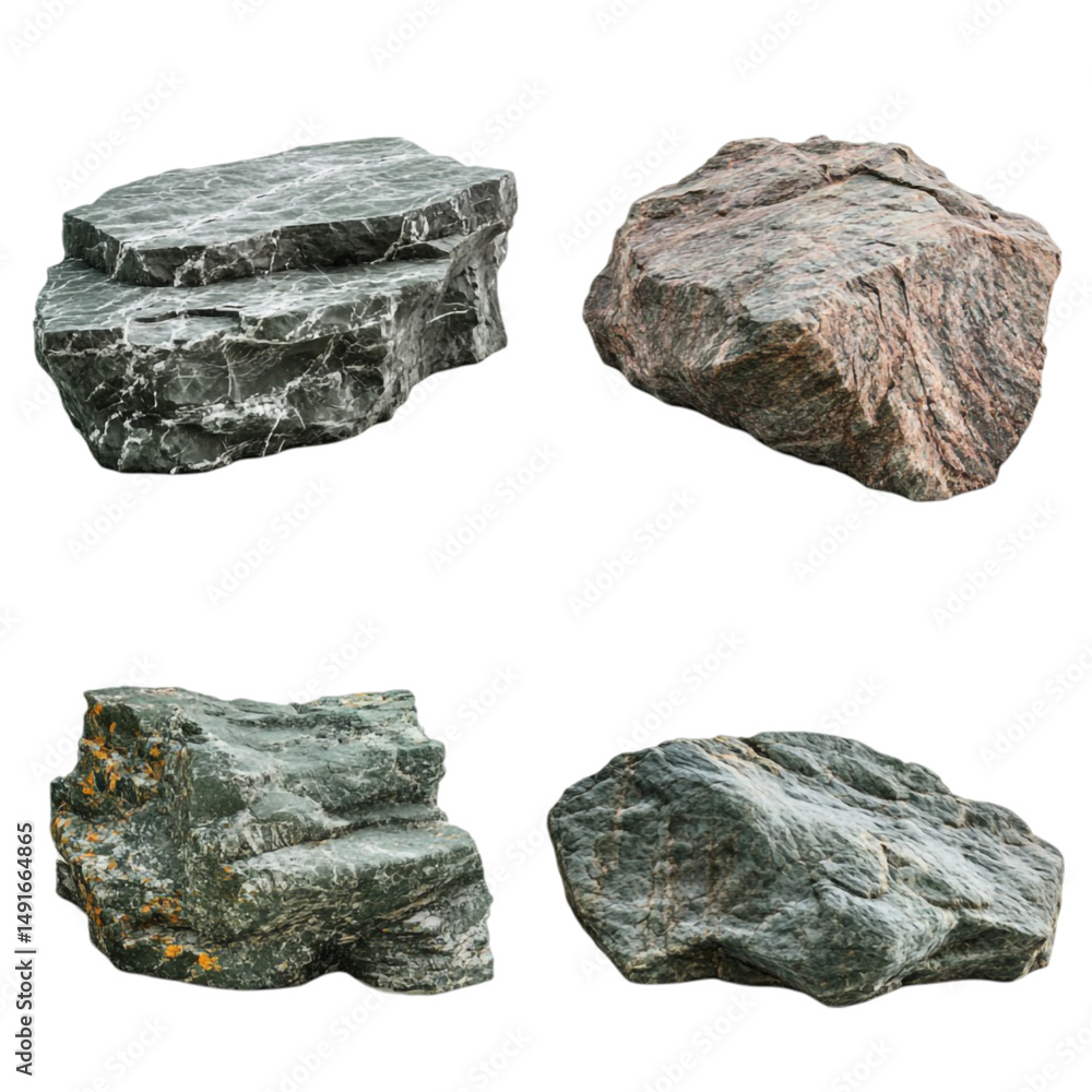 Aufkleber four different types of rocks isolated on white background showing texture and color variations
