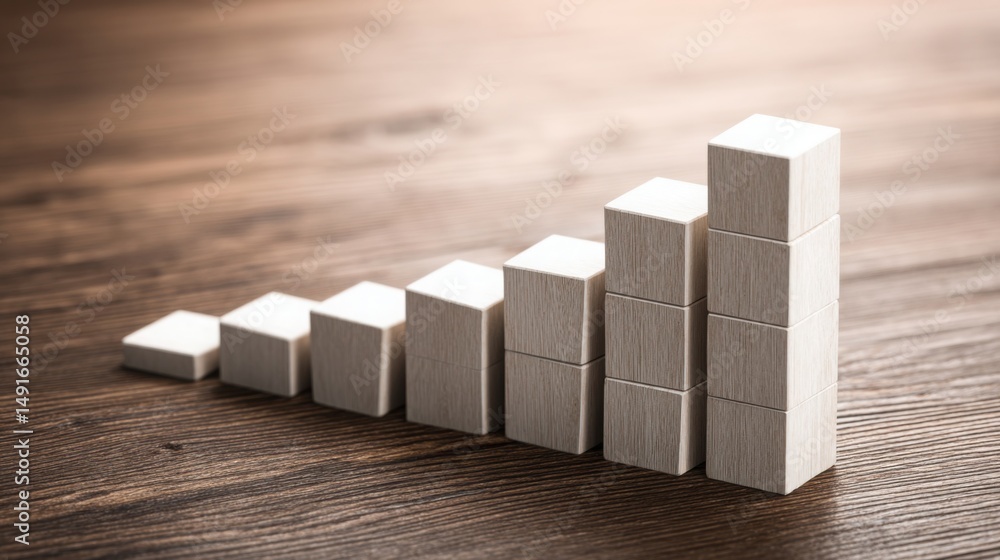 Poster a wooden block displaying a trend graph depicting data analysis and fibonacci alignment in a concept