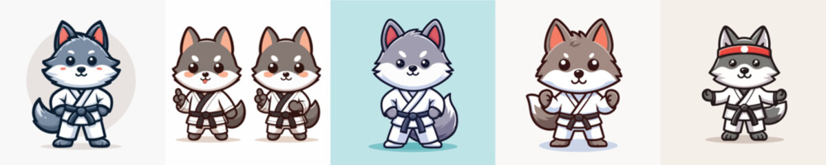 cute wolf vector in karate costume