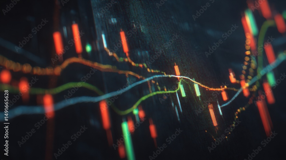Poster colorful pattern on black background representing trend-following fibonacci analysis in business str