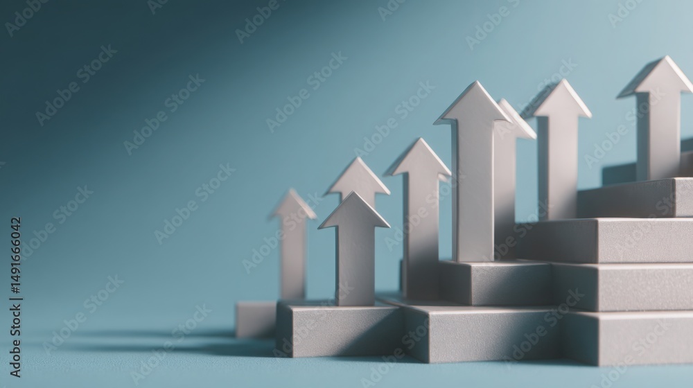 Poster dynamic group of white arrows pointing in various directions symbolizing trends and movement in mark