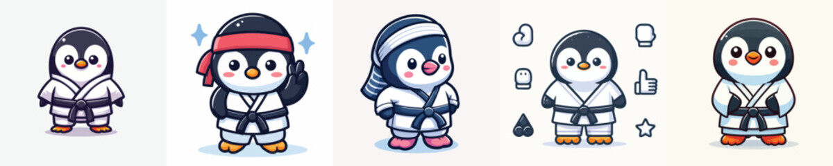 cute penguin vector in karate costume