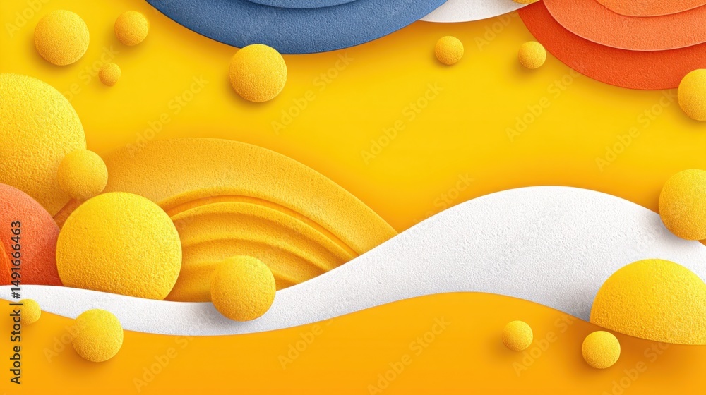 Poster bright yellow background exhibiting colorful shapes as representation of trend correlation node conc