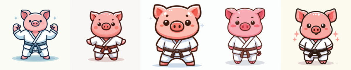 cute pig vector in karate costume