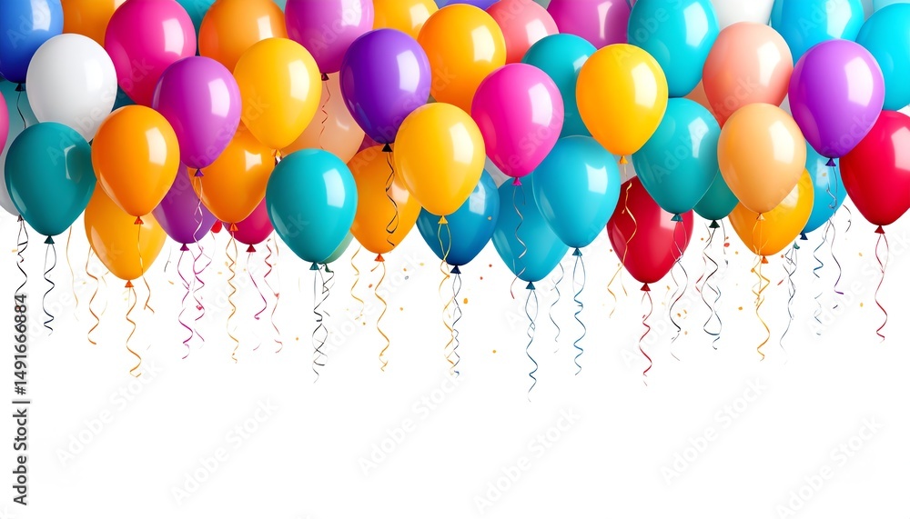 Poster a vibrant array of colorful balloons in various shades, creating a joyful and festive atmosphere, id