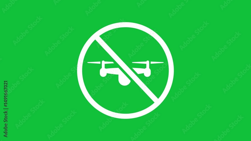 Poster no drone zone drones forbidden not allowed symbol animated animation in green screen background