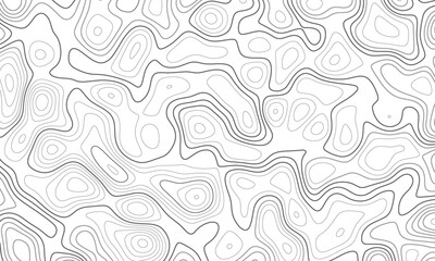 Abstract black and white hand drawn wavy line drawing seamless pattern. Landscape geodesy topographic map background. Abstract geometric topographic contour map background Vector.
