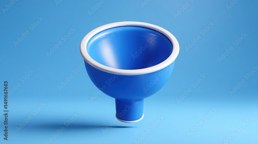 Poster blue funnel on a matching blue background signifying trust and conversion in a professional visual r