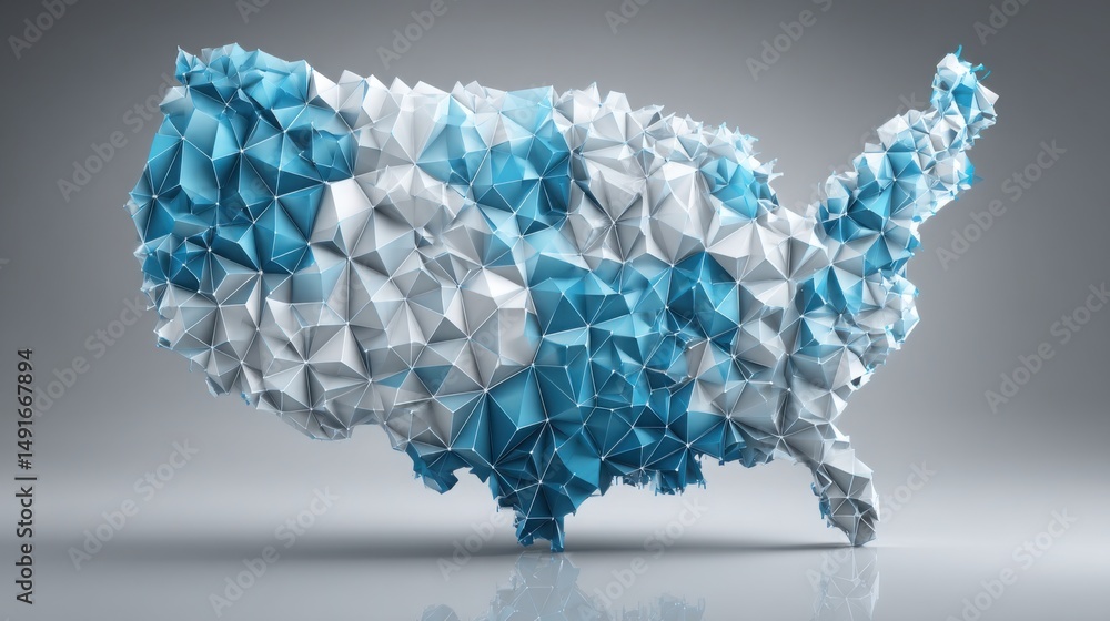 Poster united states map constructed with blue and white triangles highlighting the digital subsidies monit