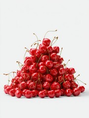 Pile of Fresh Red Cherries Still Life Studio Shot on White Background Close Up View Delicious Fruit