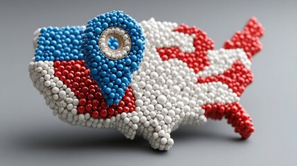 A creative toy constructed from colorful pills symbolizing the digital trade deficit and imbalance in the united states economy