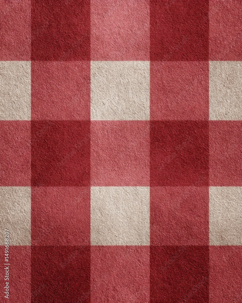 Poster Red and Beige Gingham Fabric Texture Close Up Full Frame Shot for Backgrounds and Design Elements Square Patterned Material
