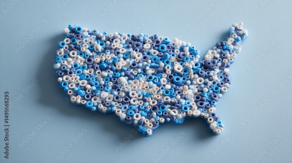 Poster a map created from colorful beads symbolizing digital wage distribution and adjustment concepts in t