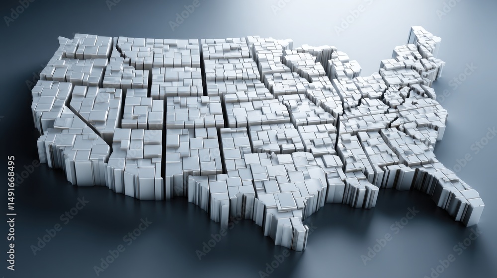 Poster comprehensive map of the united states designed for economic policy simulation and innovative data-d