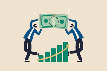 Wealth management, financial professional consultant solve money problem, planning and strategy for success investment, businessman wealth expert team solving money jigsaw with profit growth graph.