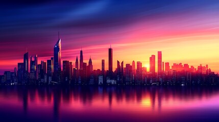 Fototapeta premium Colorful city skyline sunrise