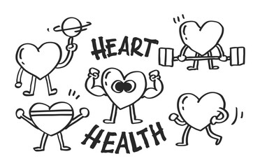 set of healthy heart hand drawn illustration