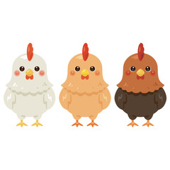 色違いのニワトリキャラクターイラストセット