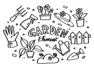 set of gardening tools hand drawn element