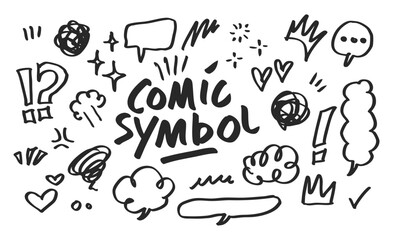 set of comic symbol hand drawn element