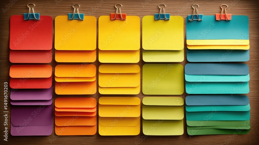 Poster bunch of colorful sticky notes organized on a table representing value messaging and communication s