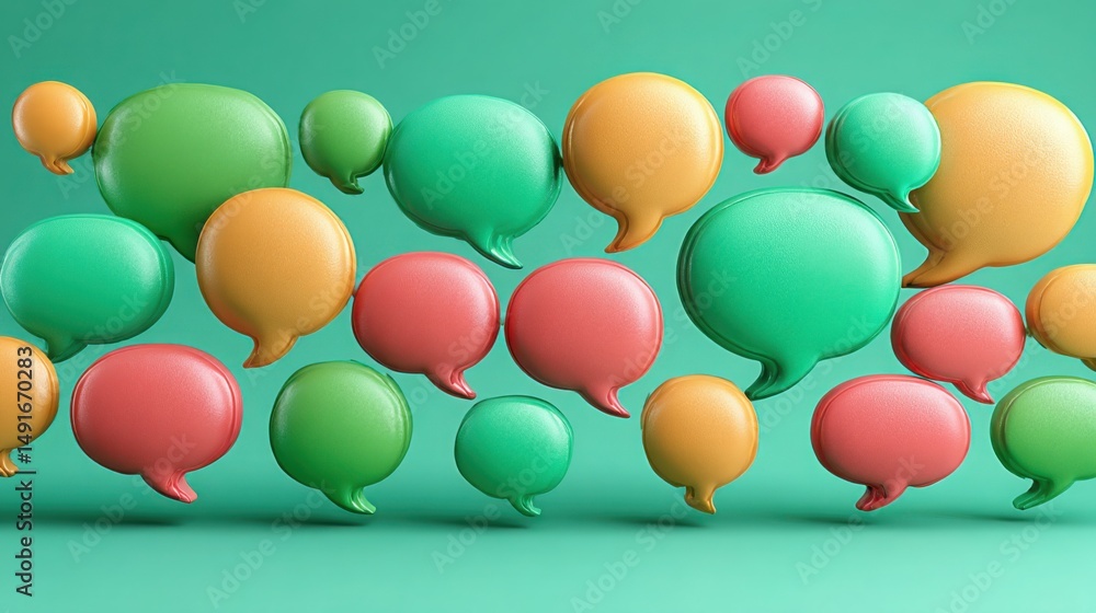 Poster group of colorful balloons floating in the air representing value messaging and communication concep