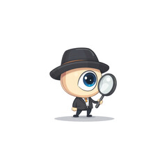 Cartoon Eye Detective with Magnifying Glass Investigating