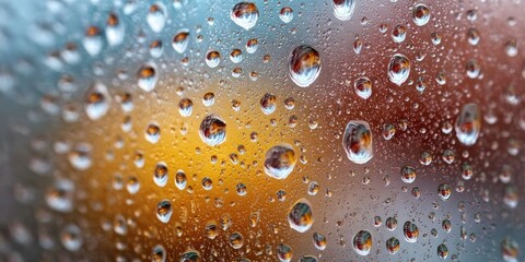 Window's Raindrops: A macro shot captures a multitude of raindrops glistening on a windowpane. These delicate droplets refract light.