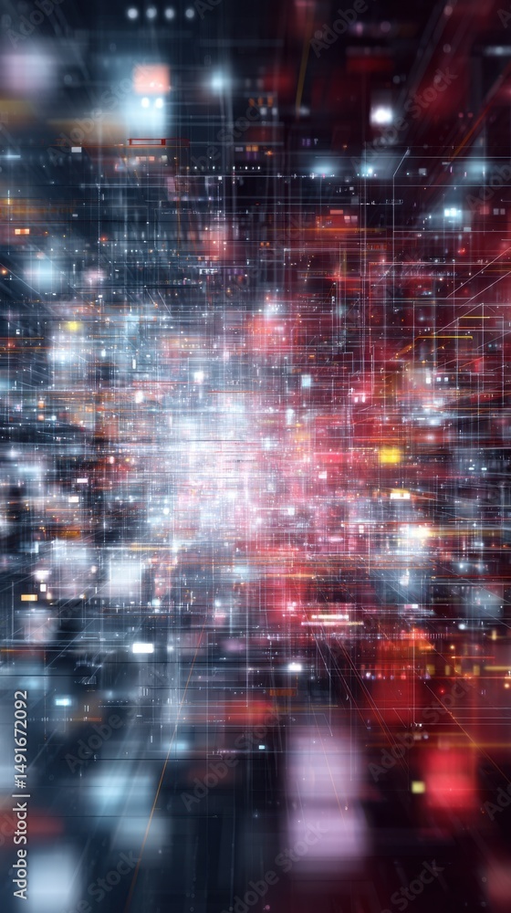Poster Abstract Data Network Visualization with Digital Grid Lines and Glowing Nodes Perspective View