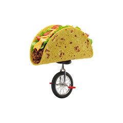 Taco balancing on a single wheel, bringing spice to the circus