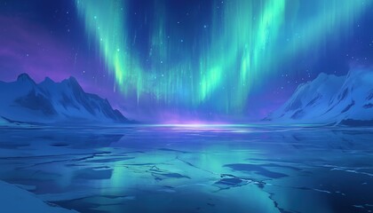 Naklejka premium Aurora scenery in the night sky over the lake 4