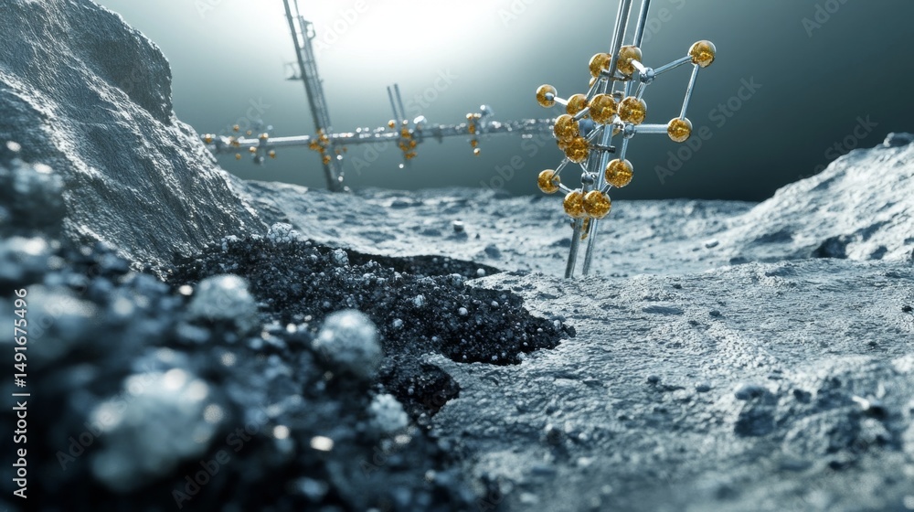 Poster conceptual visualization of cesium formate molecule on martian surface