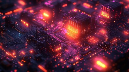 Obraz premium Abstract city, circuit board, futuristic urban landscape